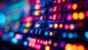A photograph of a close-up of a vibrant led display in action
