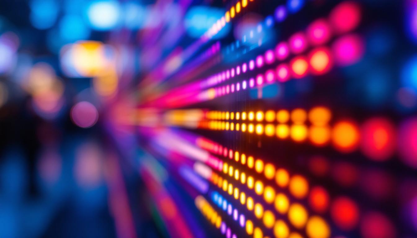 A photograph of a close-up shot of a vibrant led display in action