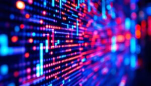A photograph of a close-up of a vibrant led display in use
