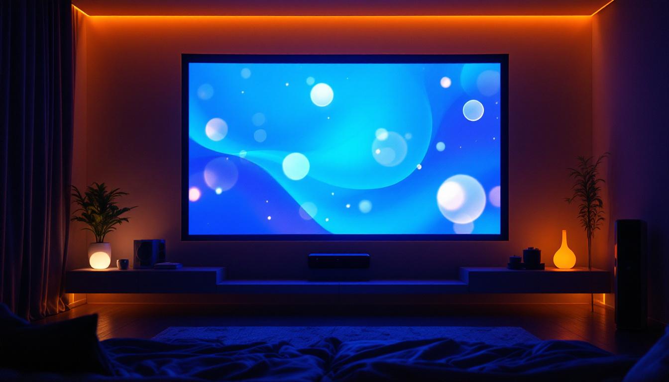 A photograph of a commercial movie projector in a dimly lit setting