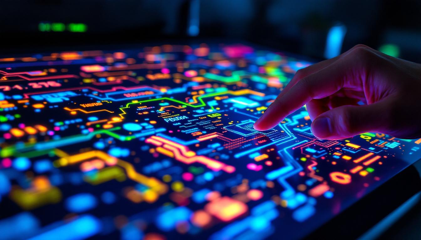 A photograph of a close-up of a person interacting with a diy touchscreen led display