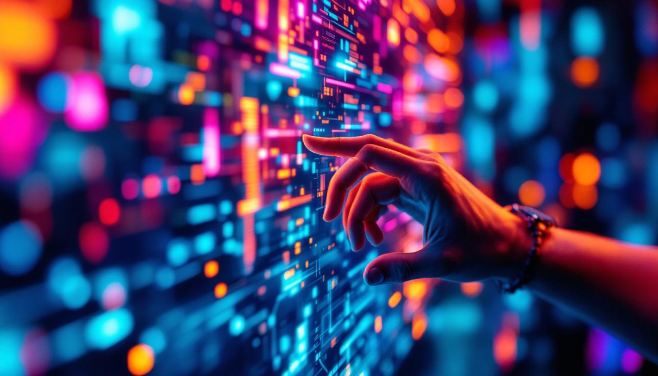 A photograph of a close-up shot of a vibrant led display in action