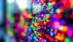 A photograph of a close-up of an led tv screen displaying vibrant colors and intricate details