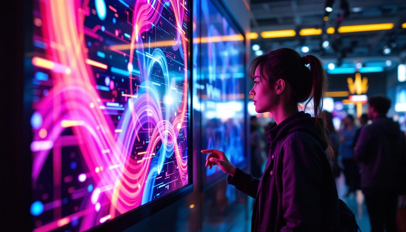 A photograph of capture a photograph of a vibrant led display showcasing dynamic graphics and colors
