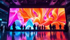 A photograph of a vibrant led display in a public space