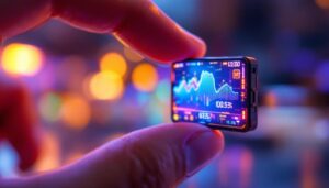 A photograph of a close-up shot of a tiny lcd display showcasing vibrant colors and clear graphics