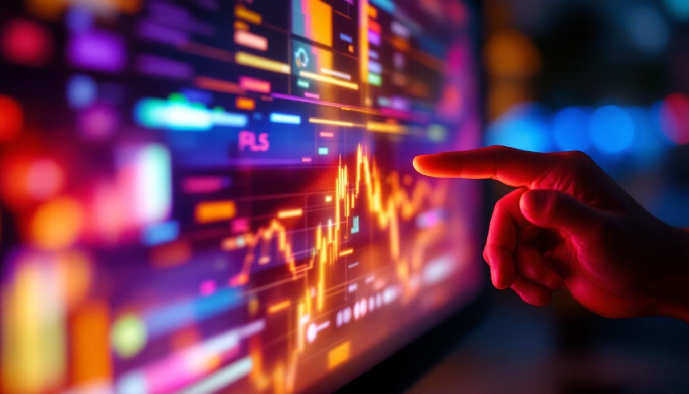 A photograph of a sleek lcd touchscreen monitor displaying vibrant graphics
