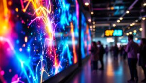 A photograph of capture a photograph of a vibrant led display in a commercial setting