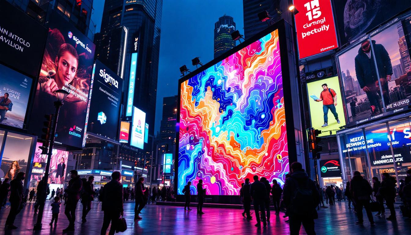 A photograph of a vibrant led display in a dynamic urban setting