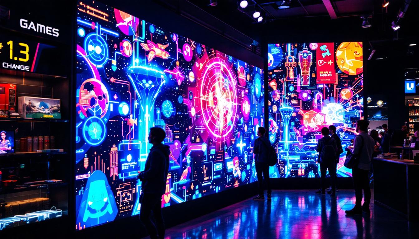 A photograph of capture a photograph of the vibrant led display at game store hillsboro