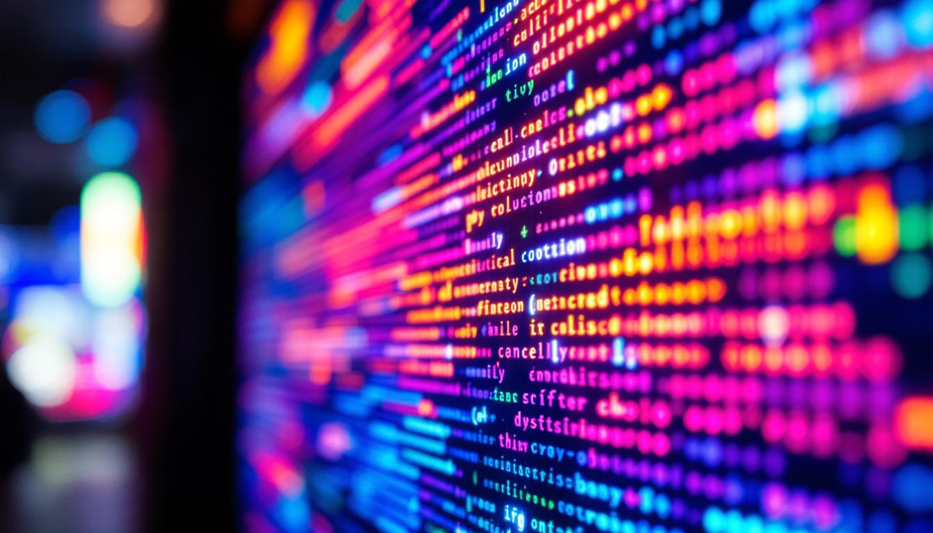 A photograph of a close-up shot of a vibrant led display in action