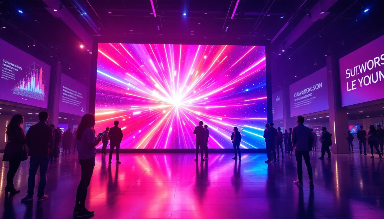 A photograph of a vibrant led display in a dynamic setting
