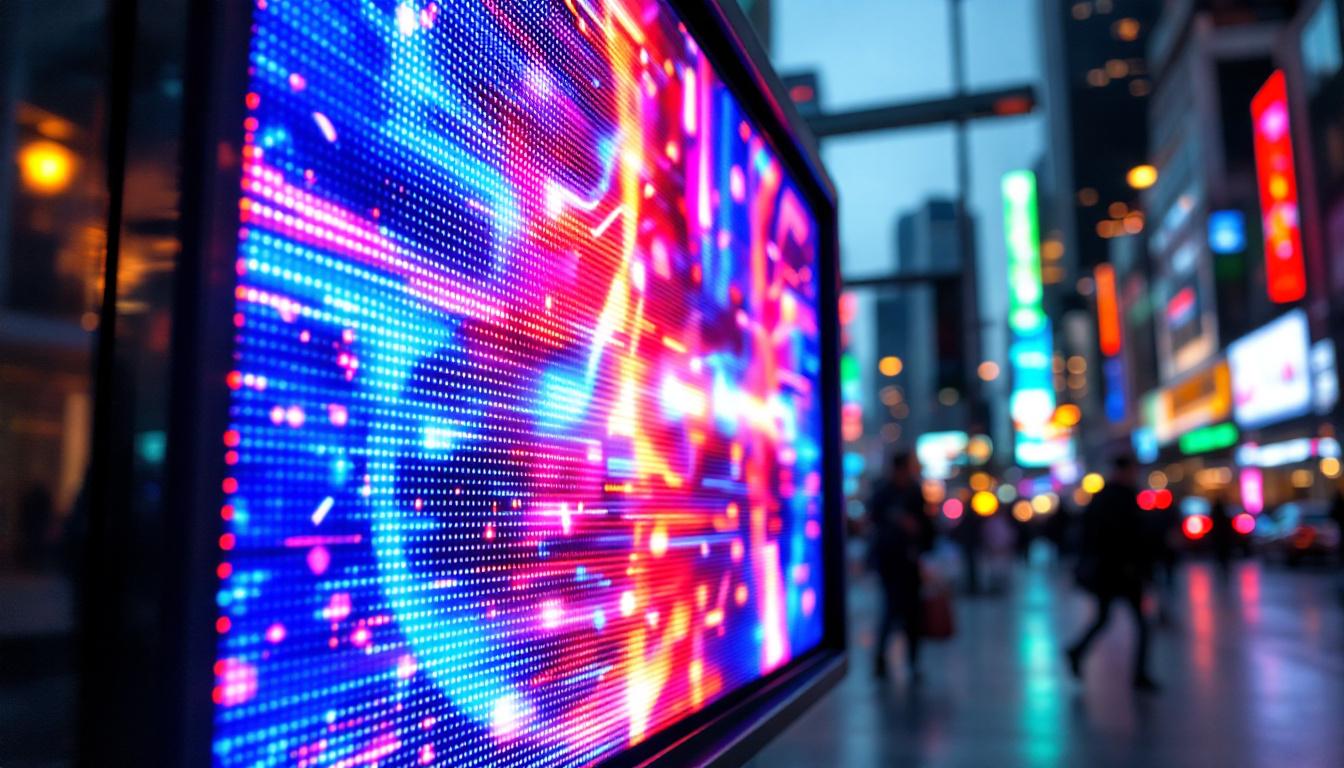A photograph of a vibrant led display board in action