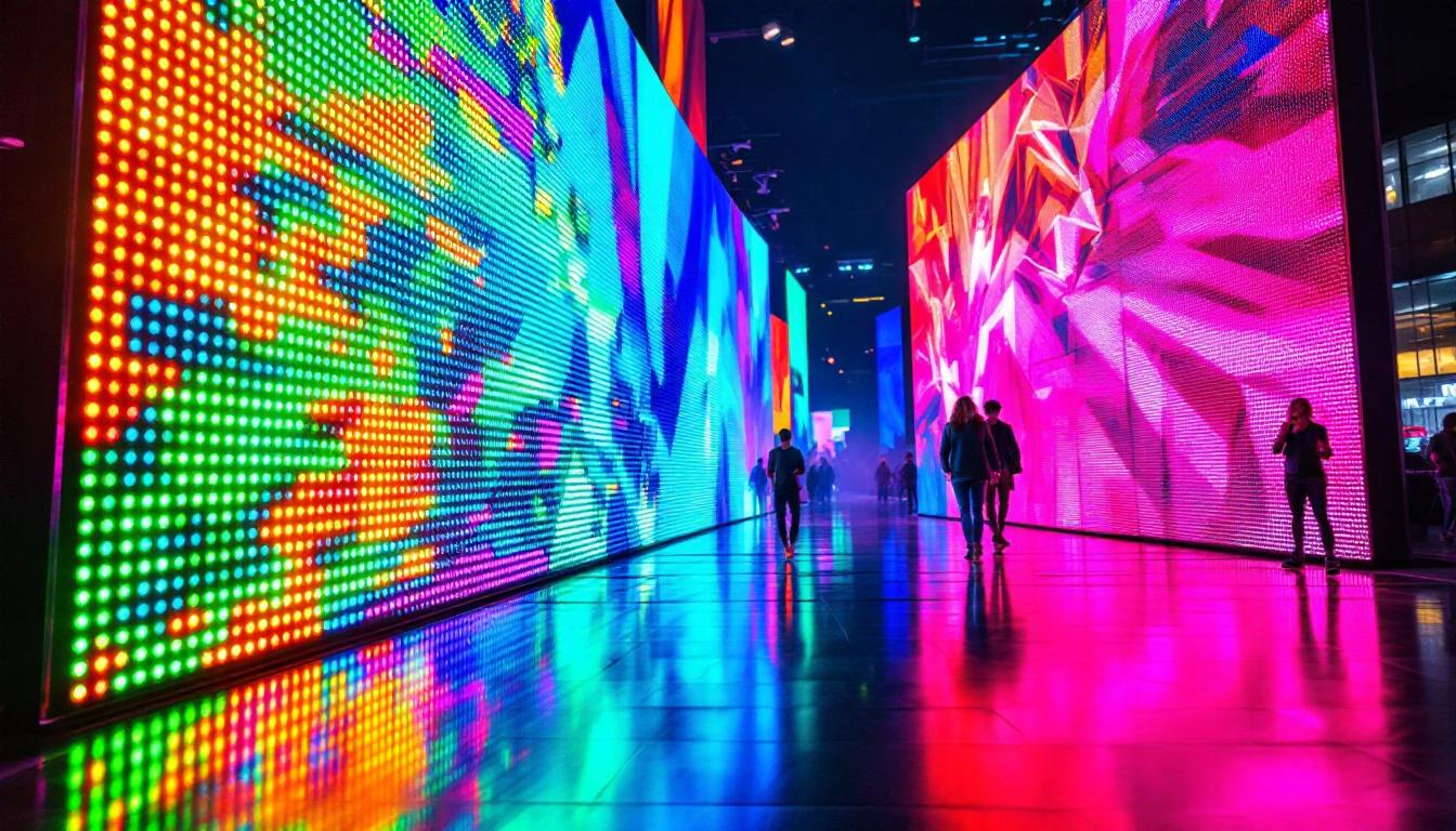A photograph of a vibrant led display in action
