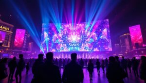 A photograph of the vibrant led display at a las vegas sands property