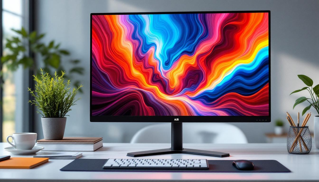 A photograph of a sleek 24-inch led monitor displaying vibrant colors and sharp images