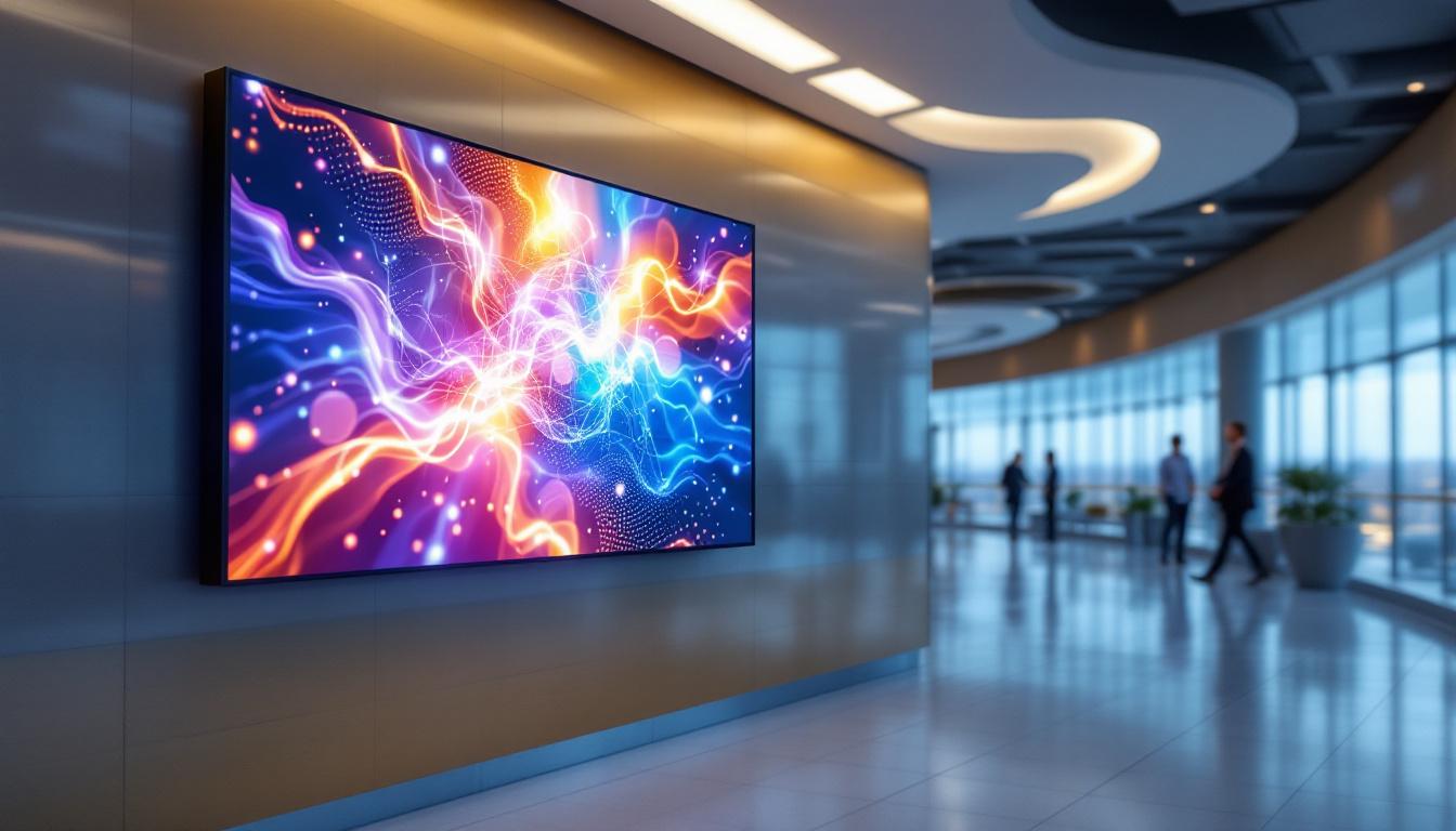 A photograph of a modern healthcare facility featuring a vibrant led digital signage display in use