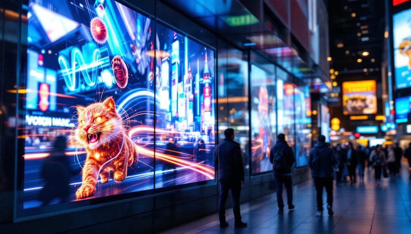 A photograph of a vibrant led digital signage display in a busy urban environment