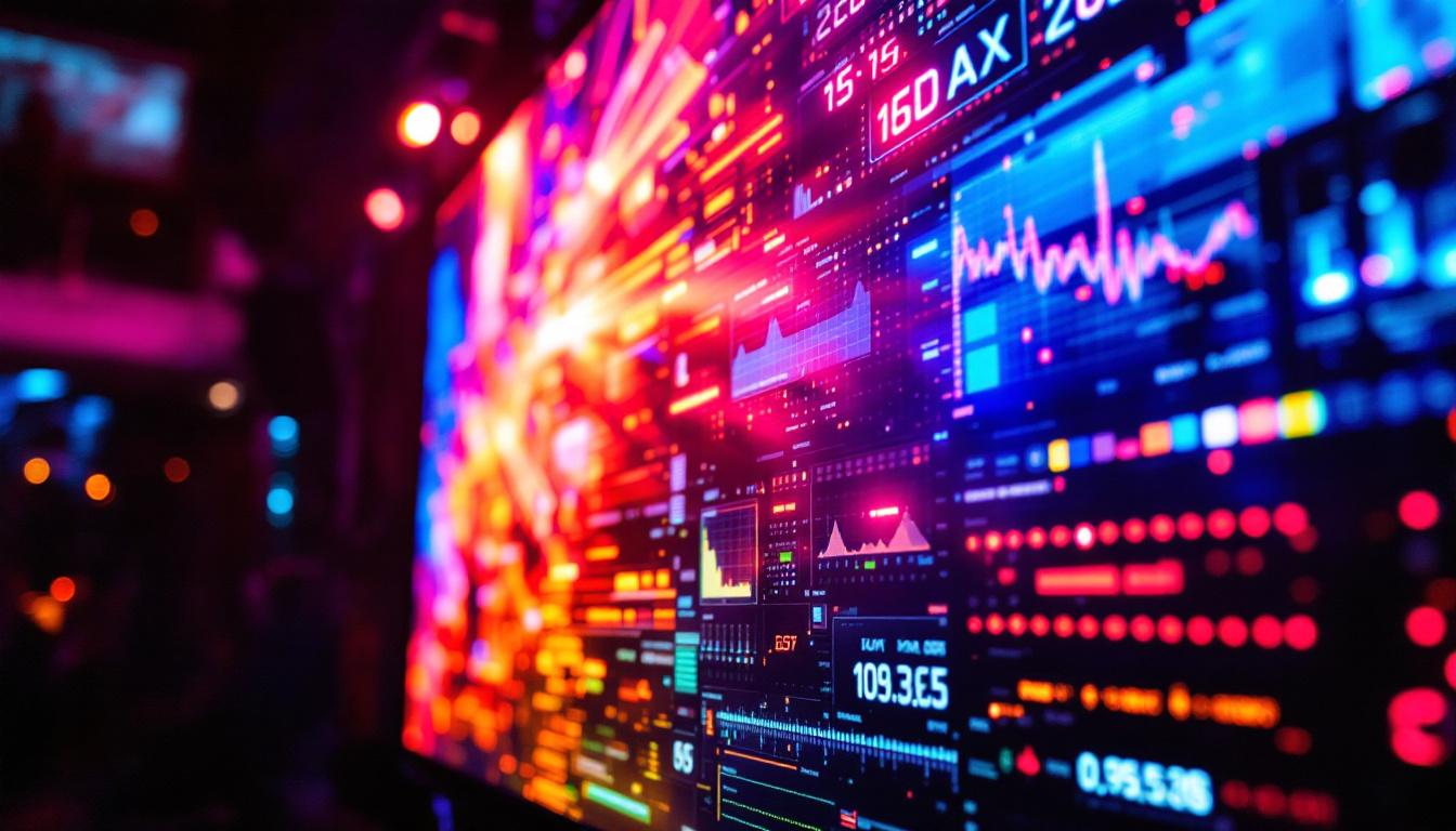A photograph of a vibrant stage panel featuring a high-resolution led display in action