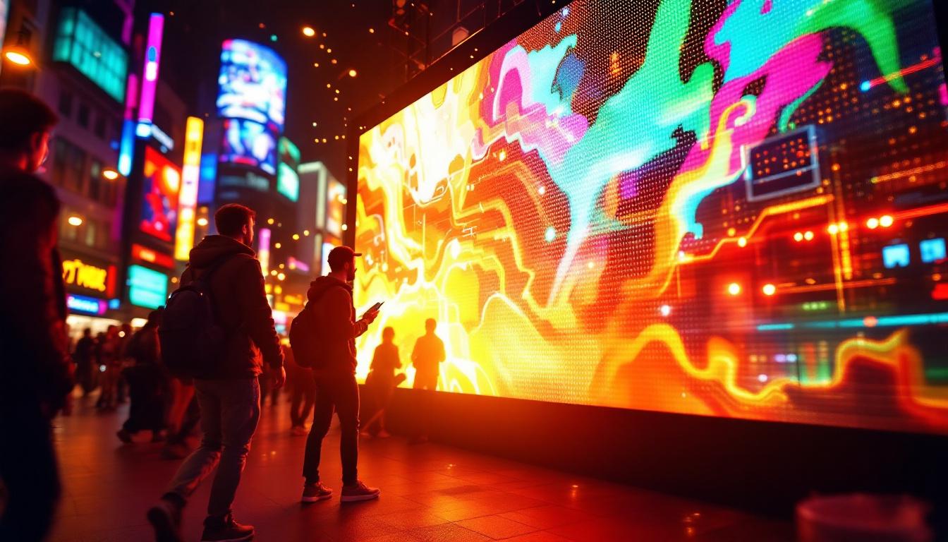 A photograph of a vibrant led display in action