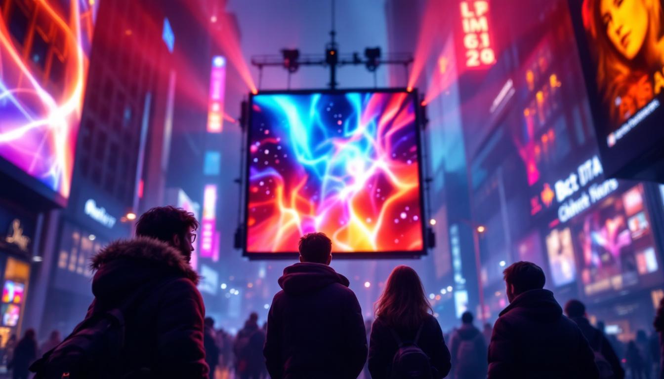 A photograph of a vibrant led display in an urban setting