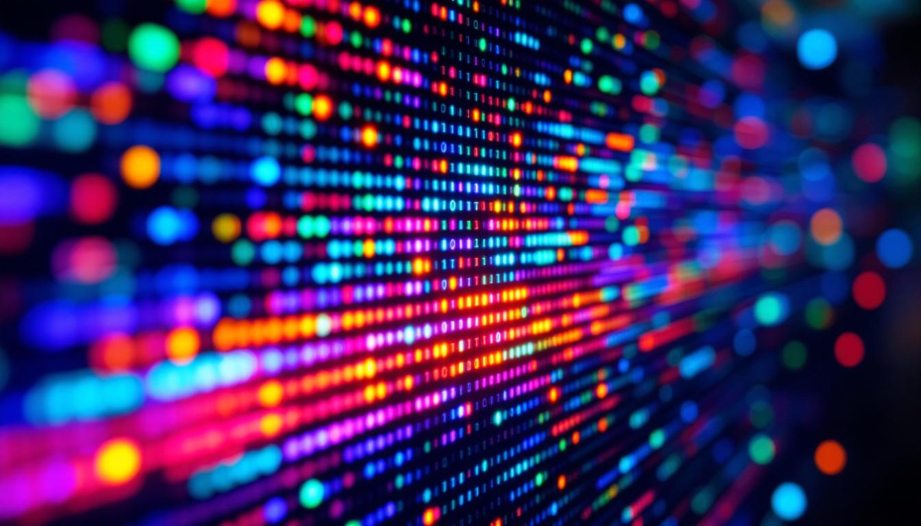 A photograph of a close-up view of a vibrant led display showcasing intricate pixel details