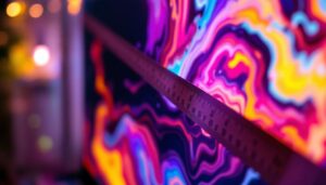 A photograph of a close-up shot of a modern led tv displaying a vibrant image