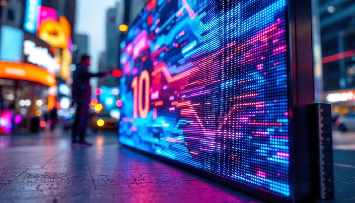 A photograph of capture a photograph of a large led display screen in an urban setting