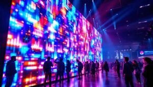 A photograph of a vibrant led display in action