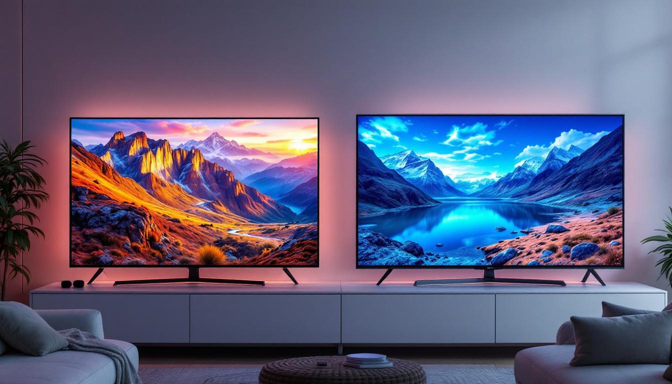 A photograph of a side-by-side comparison of a plasma tv and an led tv