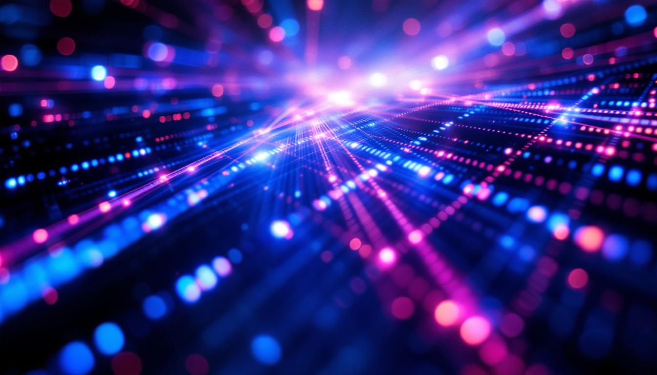 A photograph of a close-up shot of a projector screen displaying intricate lines and patterns created by an led display