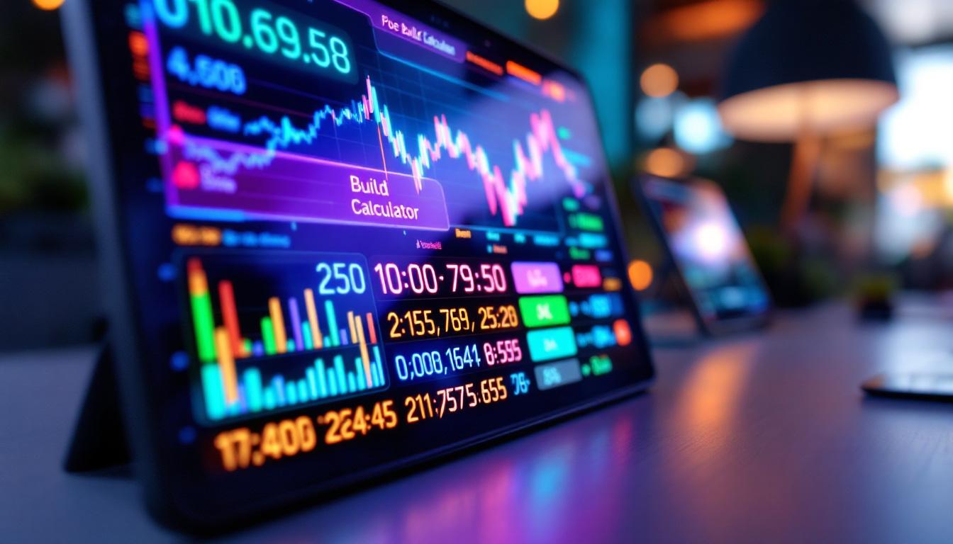 A photograph of a close-up shot of a sleek led display showcasing a poe build calculator interface