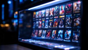 A photograph of capture a photograph of the ultra pro one touch display case showcasing a vibrant collection of sports cards or collectibles