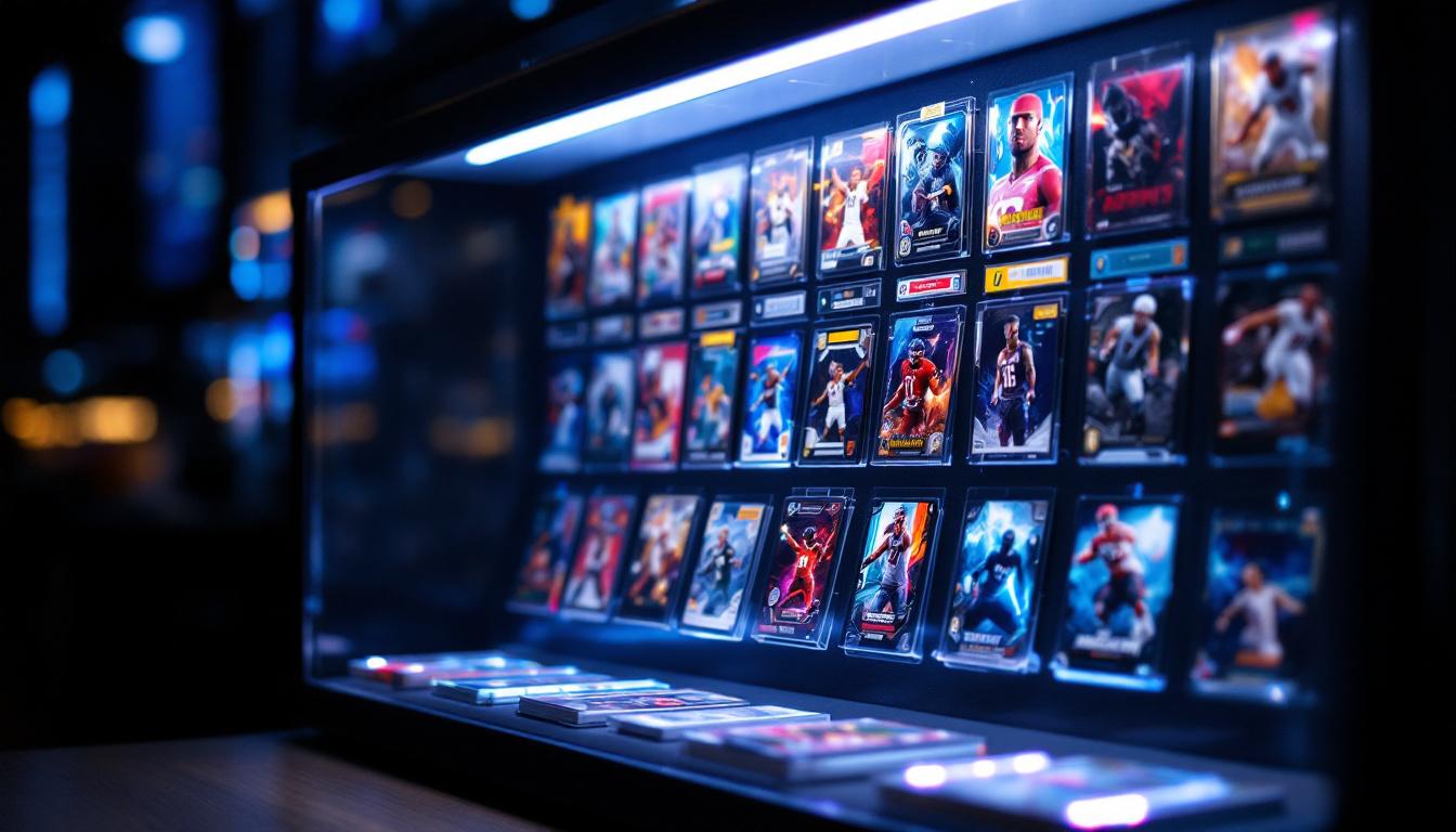 A photograph of capture a photograph of the ultra pro one touch display case showcasing a vibrant collection of sports cards or collectibles