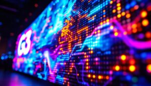 A photograph of a dynamic led display in action at the g3 conference 2024