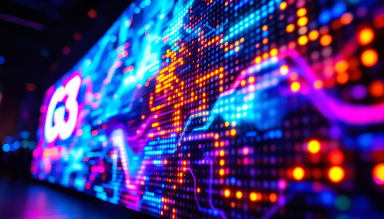 A photograph of a dynamic led display in action at the g3 conference 2024