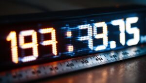 A photograph of a close-up of a digital led display showcasing a measurement conversion from inches to millimeters