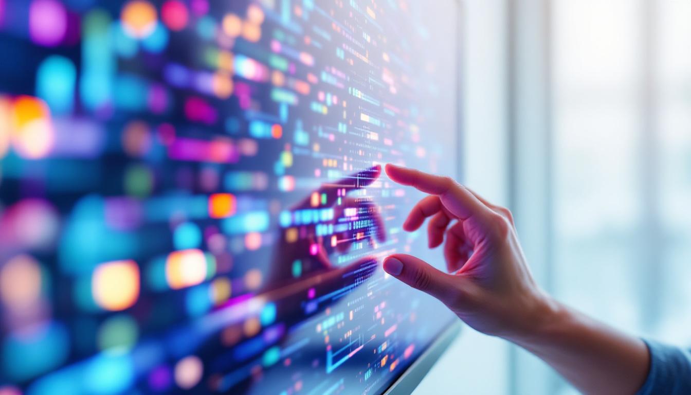 A photograph of a close-up shot of a vibrant led display screen