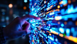 A photograph of a close-up shot of a vibrant led display screen showcasing dynamic visuals