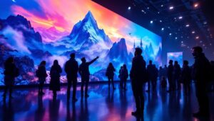 A photograph of a vibrant led display showcasing a dynamic travel destination