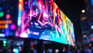 A photograph of a vibrant led display in use