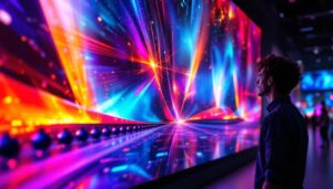A photograph of a vibrant 8k led display showcasing dynamic visuals