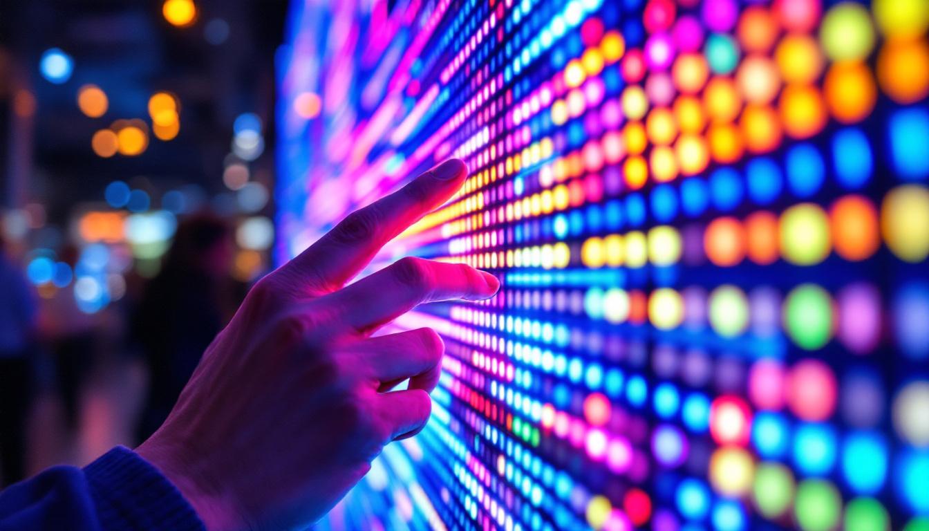 A photograph of a close-up shot of a vibrant led display in action