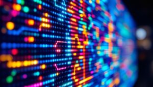 A photograph of a vibrant led display in action
