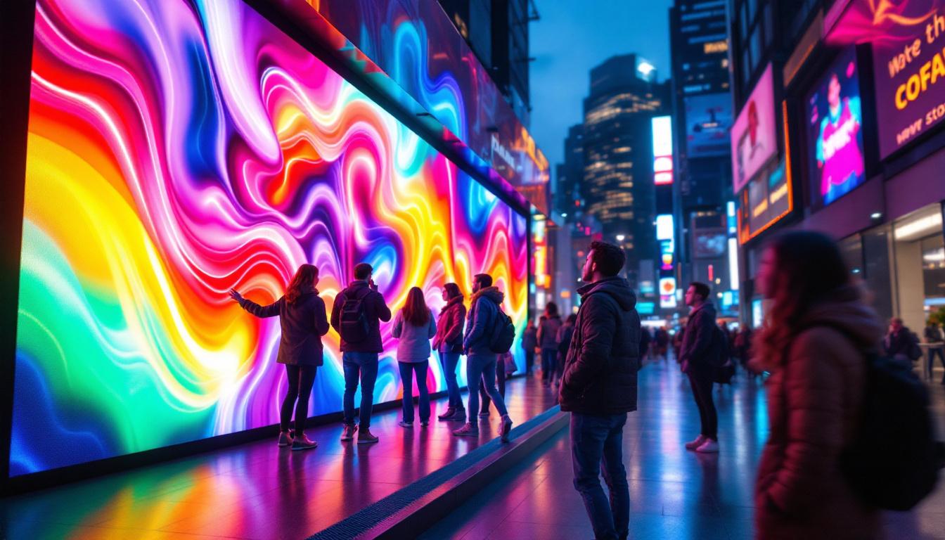 A photograph of a vibrant led display in an urban setting