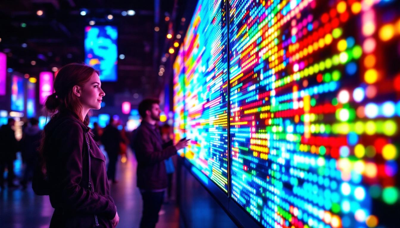 A photograph of a vibrant led display in a dynamic setting