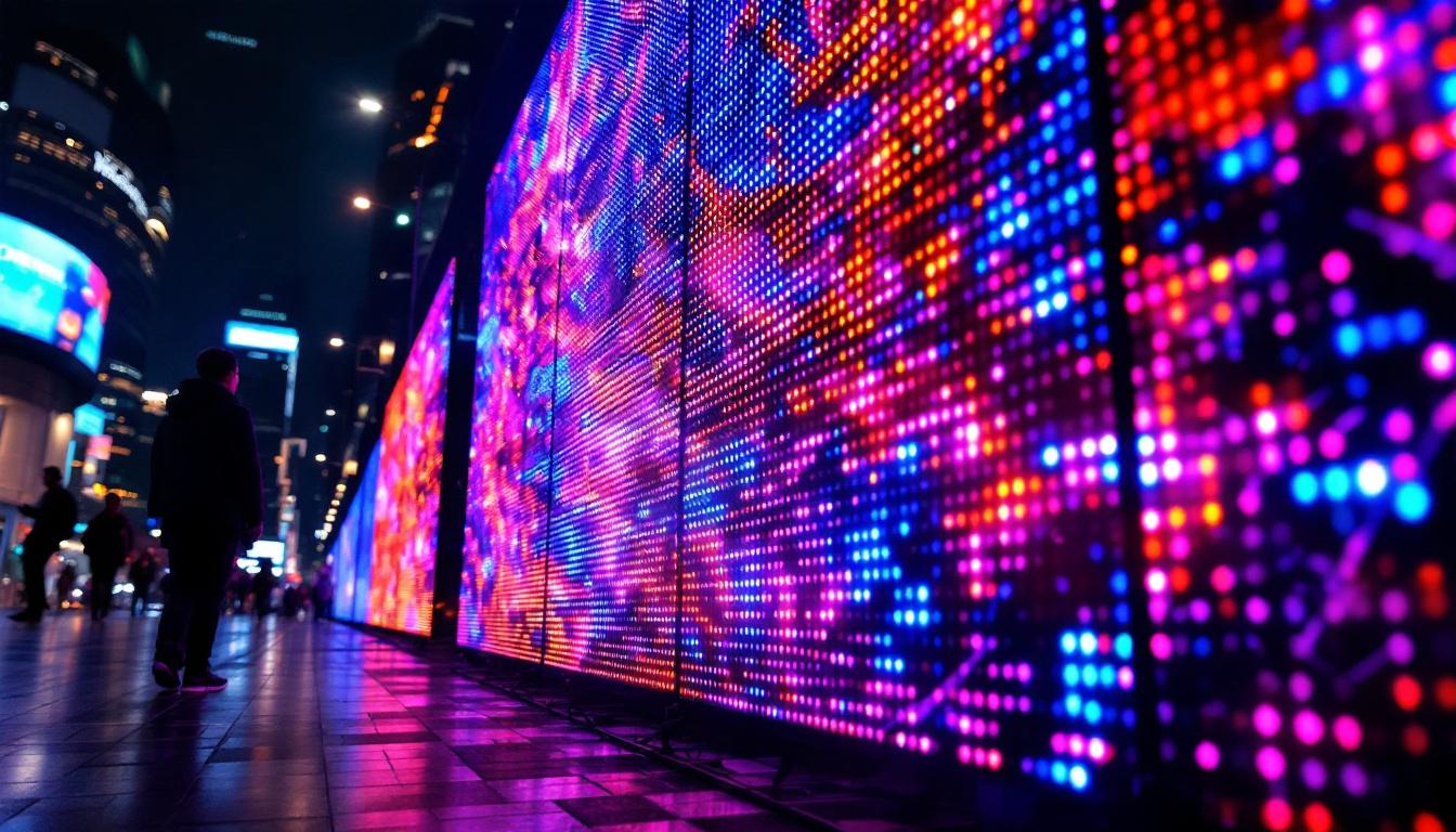A photograph of a vibrant led display in action