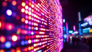 A photograph of a vibrant led display in action
