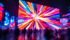 A photograph of a vibrant led display in action