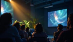 A photograph of a modern led projector screen in a well-lit environment